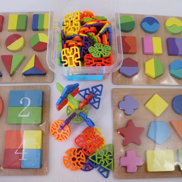 5 Piece Educational Gift Set Puzzles including Multi-shape Building Blocks+Waterproof Backpack