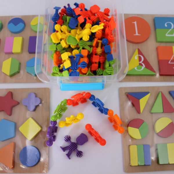 5 Piece Educational Gift Set Fractions Puzzles including Friendship Building Blocks+ Backpack