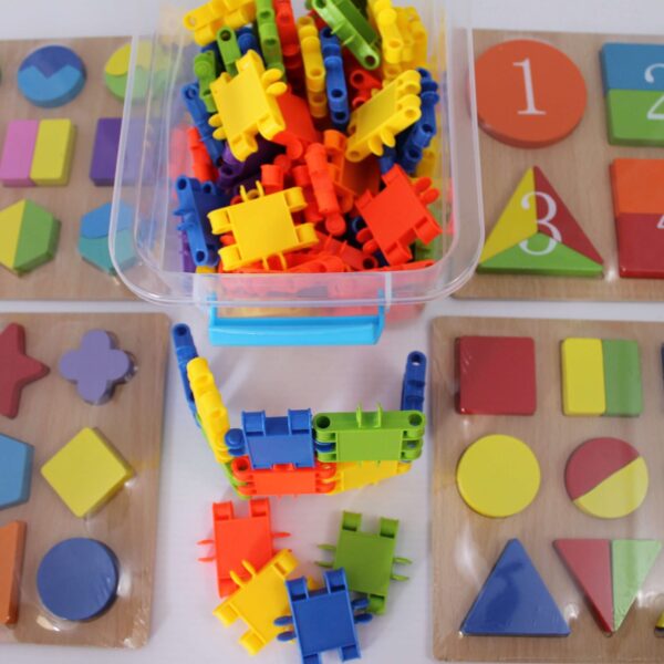 5 Piece Educational Gift Set Fractions Puzzles including Fencing Building Blocks+ Backpack